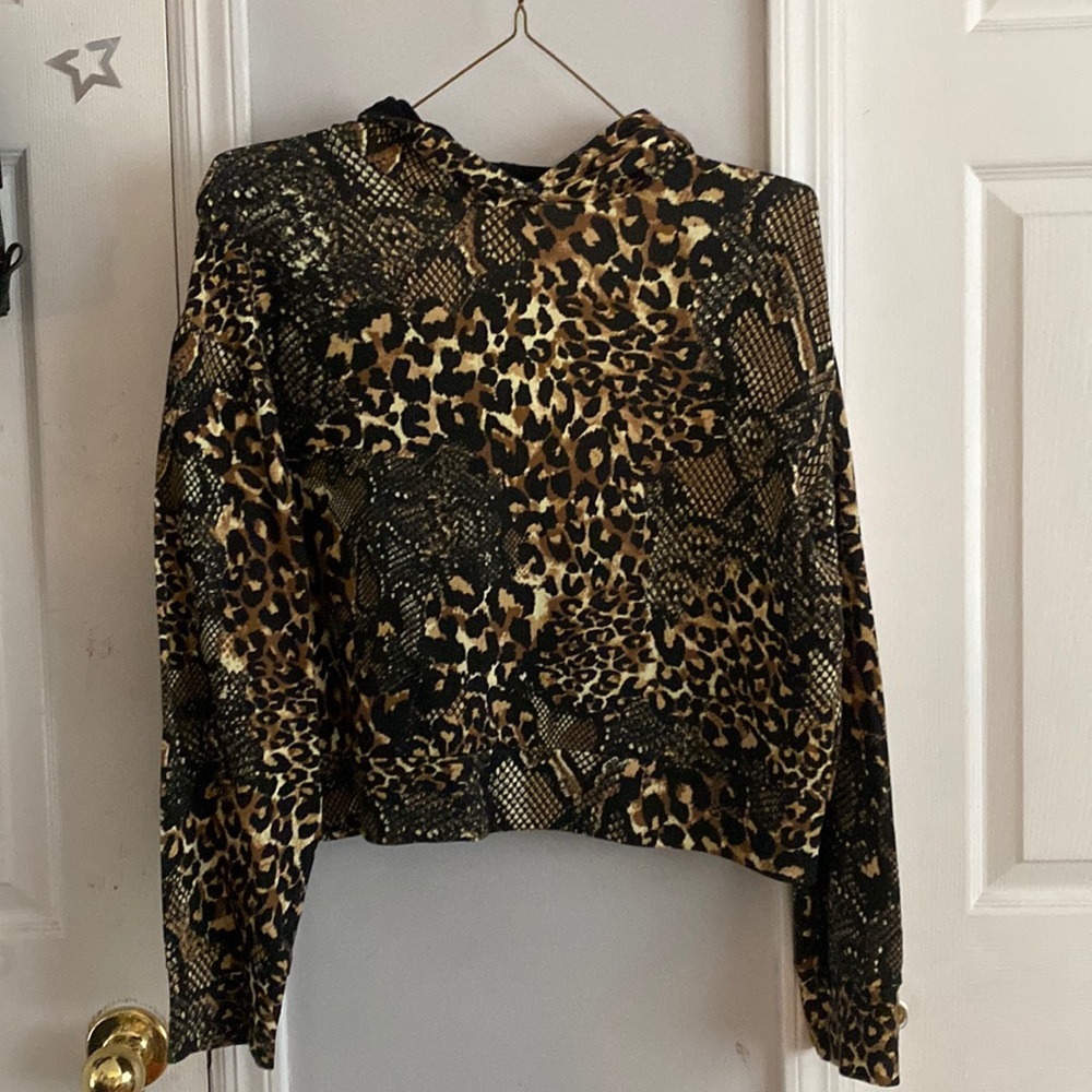 Zara cheetah print/snake print cropped hoodie